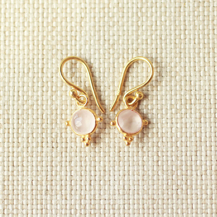Roselle Rozenkwarts Oorhangers – 925 Zilver Gold Plated