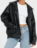Women's Relaxed-Fit PU Leather Jacket for Casual Wear