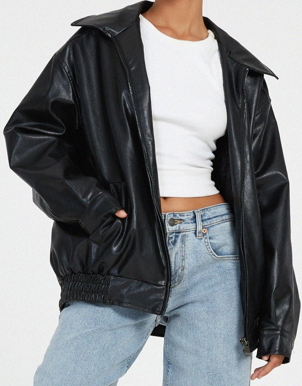 Women's Relaxed-Fit PU Leather Jacket for Casual Wear