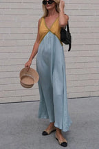 Women's V-Neck Colourblock Midi Dress with Contrast Panels