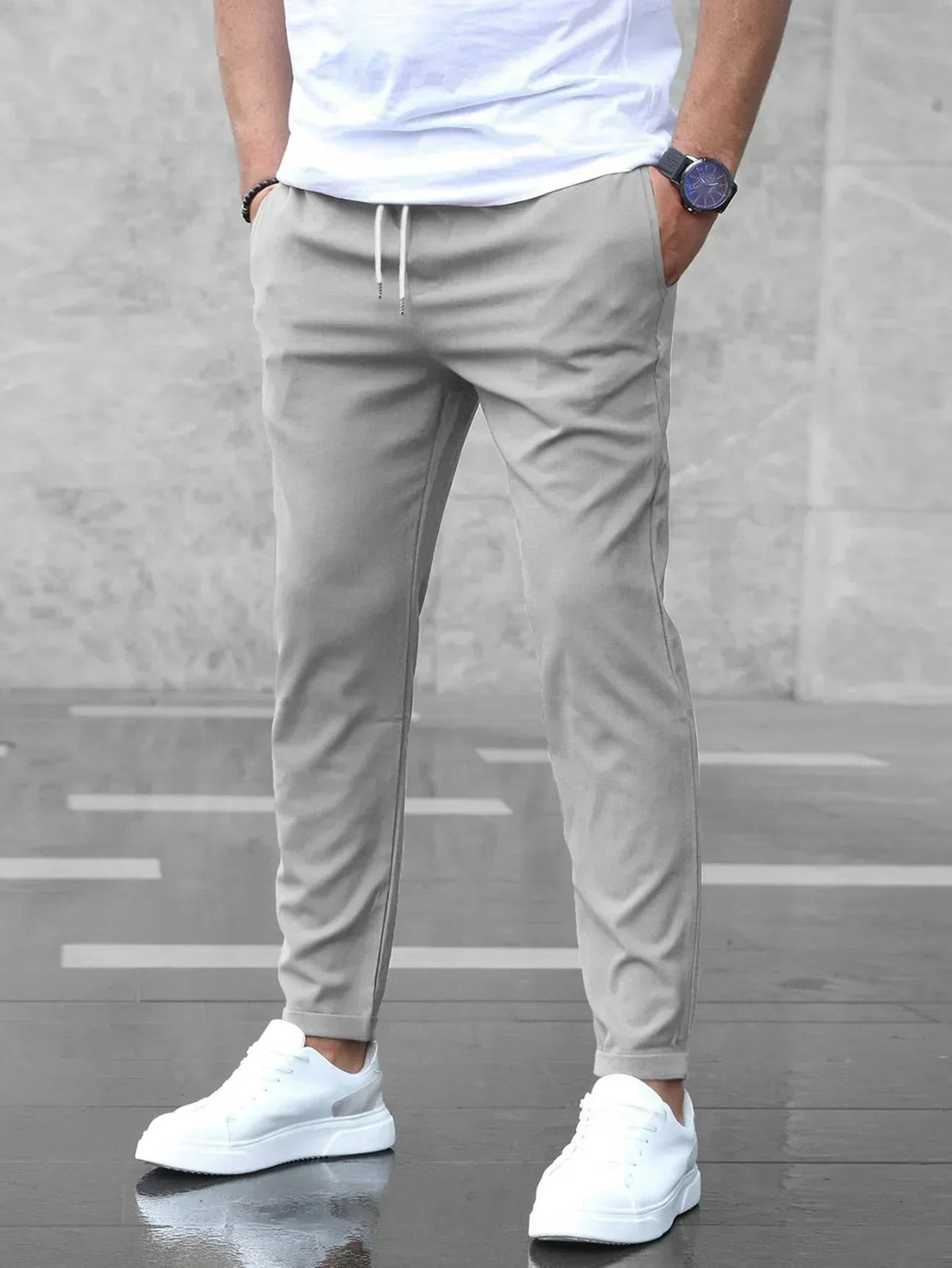 Men's Relaxed-Fit Stretch Pants with Drawstring Elastic Waist