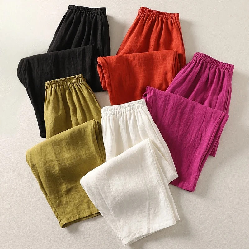 Women's Relaxed-Fit Linen Blend Pants with Elastic Waistband