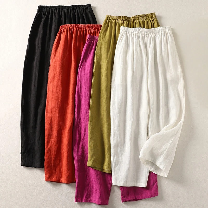 Women's Relaxed-Fit Linen Blend Pants with Elastic Waistband