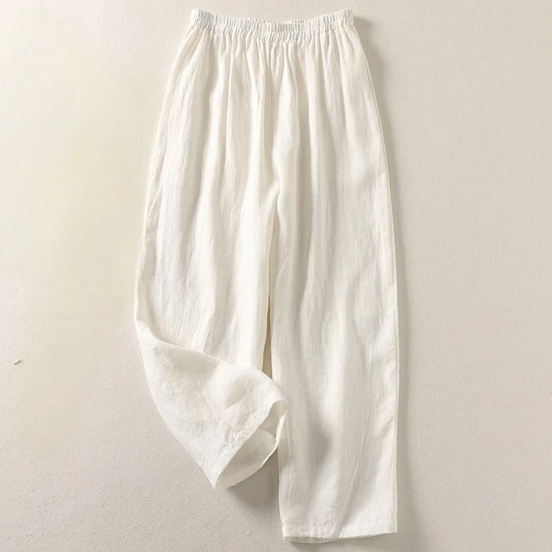 Women's Relaxed-Fit Linen Blend Pants with Elastic Waistband