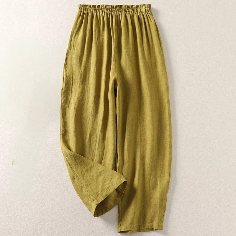 Women's Relaxed-Fit Linen Blend Pants with Elastic Waistband