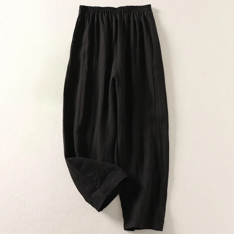 Women's Relaxed-Fit Linen Blend Pants with Elastic Waistband