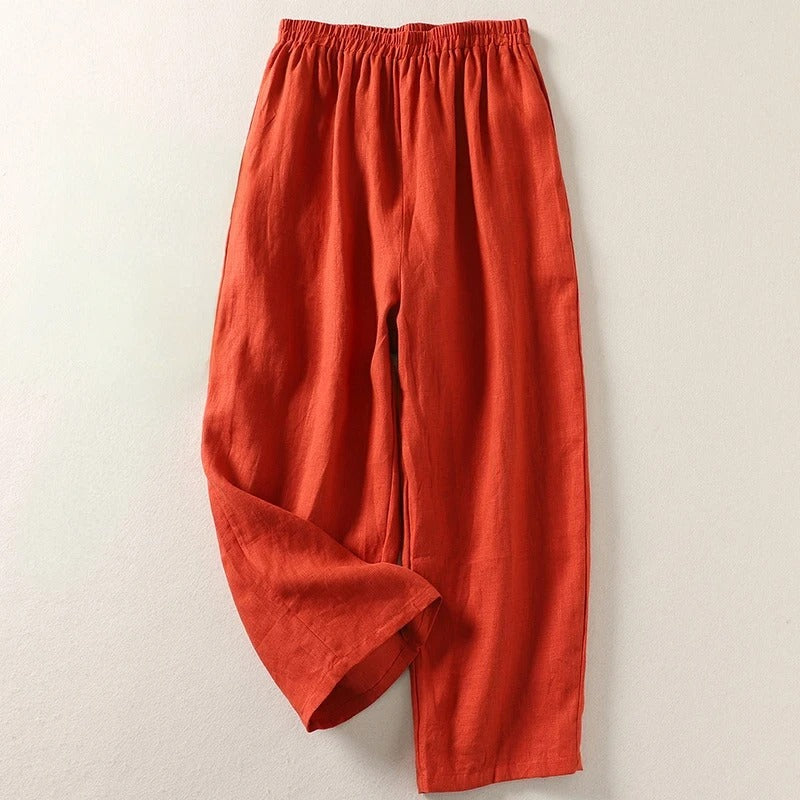 Women's Relaxed-Fit Linen Blend Pants with Elastic Waistband
