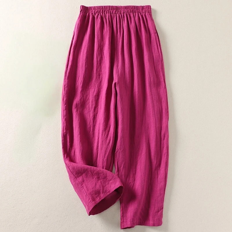 Women's Relaxed-Fit Linen Blend Pants with Elastic Waistband