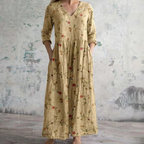 Women's Relaxed-Fit Linen-Cotton Dress with Floral Print