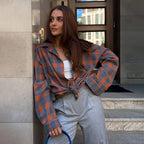 Women's Oversized Plaid Button-Down Shirt with Relaxed Fit