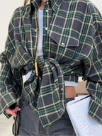 Women's Oversized Plaid Button-Down Shirt with Relaxed Fit