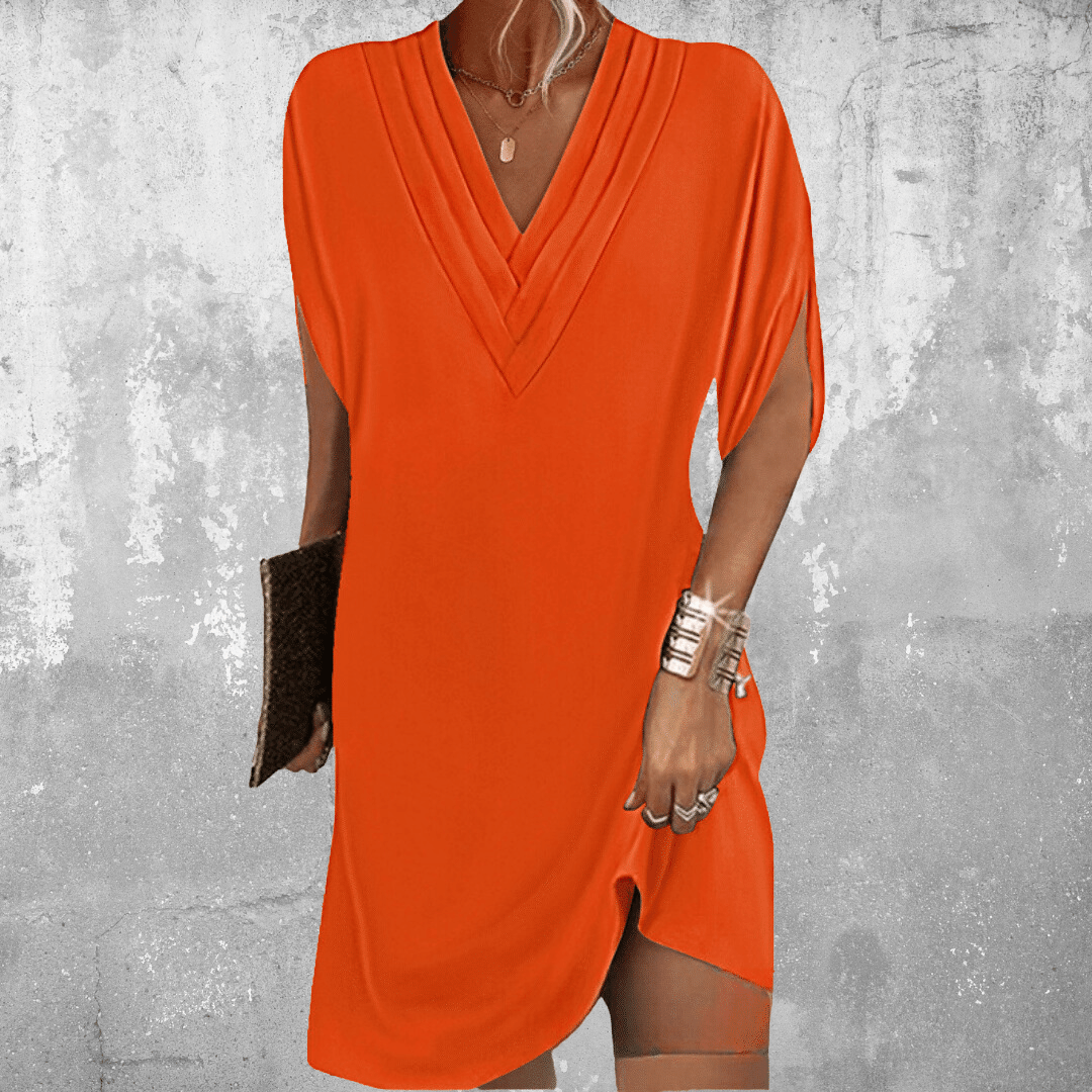 Women's Elegant V-Neck Loose-Fit Dress with Tummy Coverage