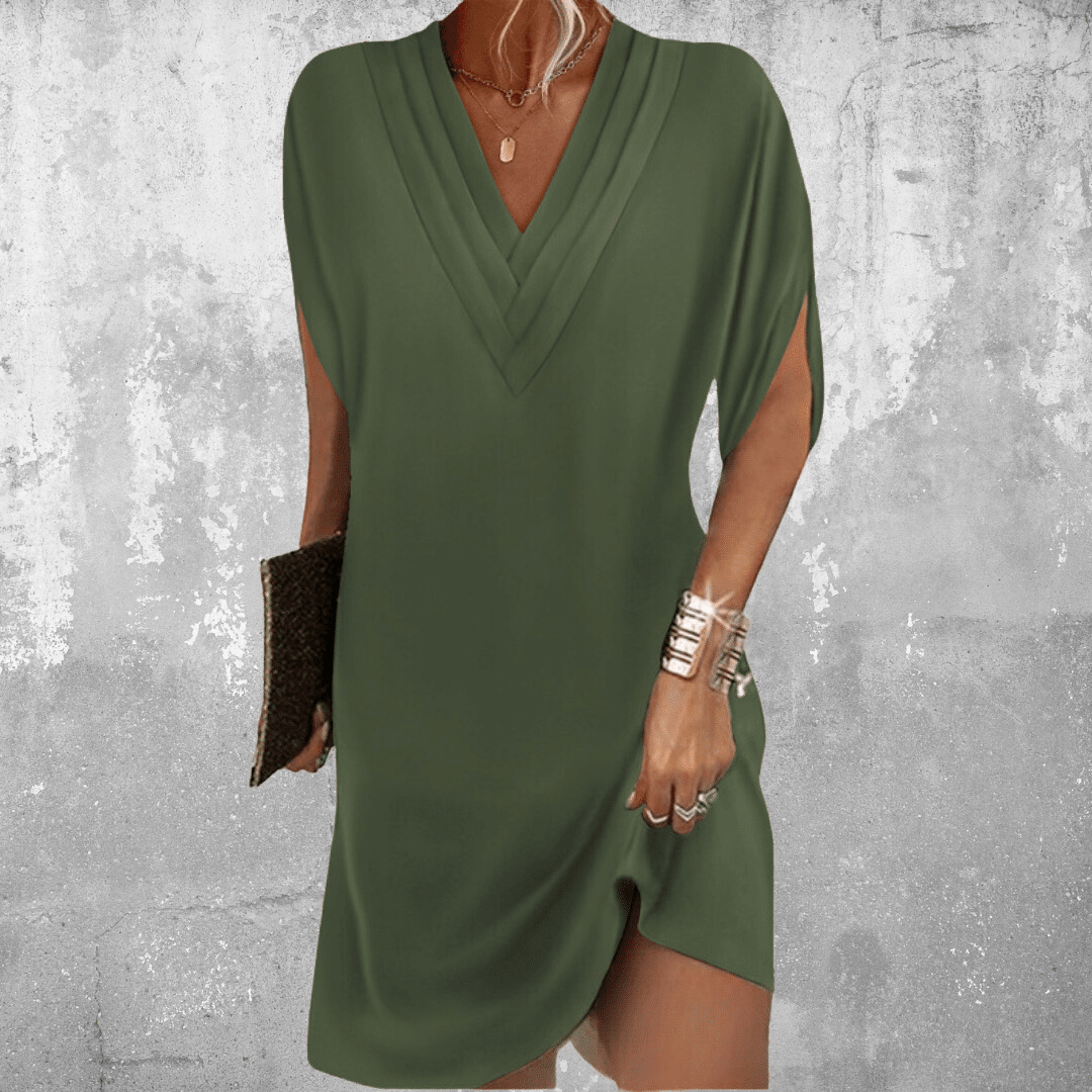 Women's Elegant V-Neck Loose-Fit Dress with Tummy Coverage