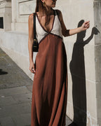 Women's V-Neck Colourblock Midi Dress with Contrast Panels