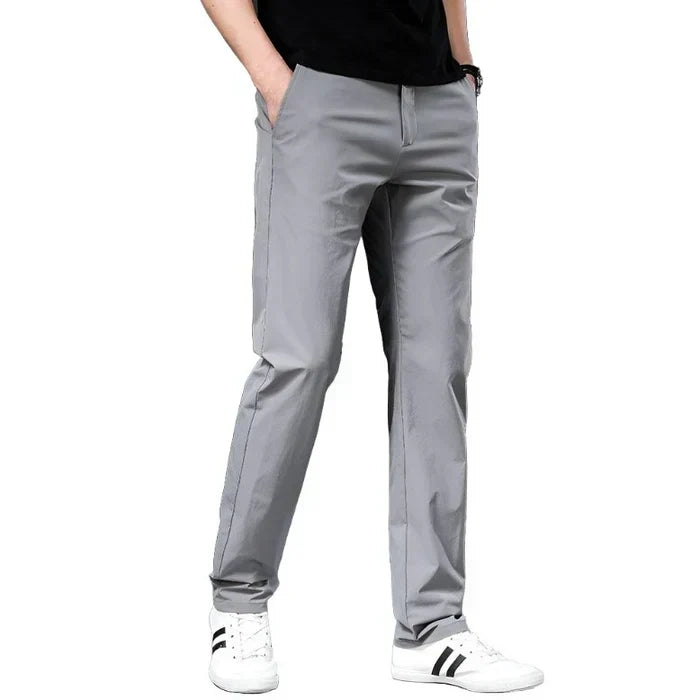 Men's Straight Loose-Fit Cotton Chino Pants with Zip Closure