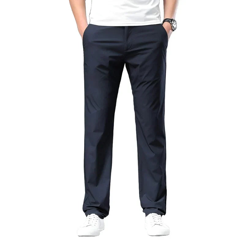 Men's Straight Loose-Fit Cotton Chino Pants with Zip Closure