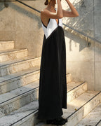 Women's V-Neck Colourblock Midi Dress with Contrast Panels