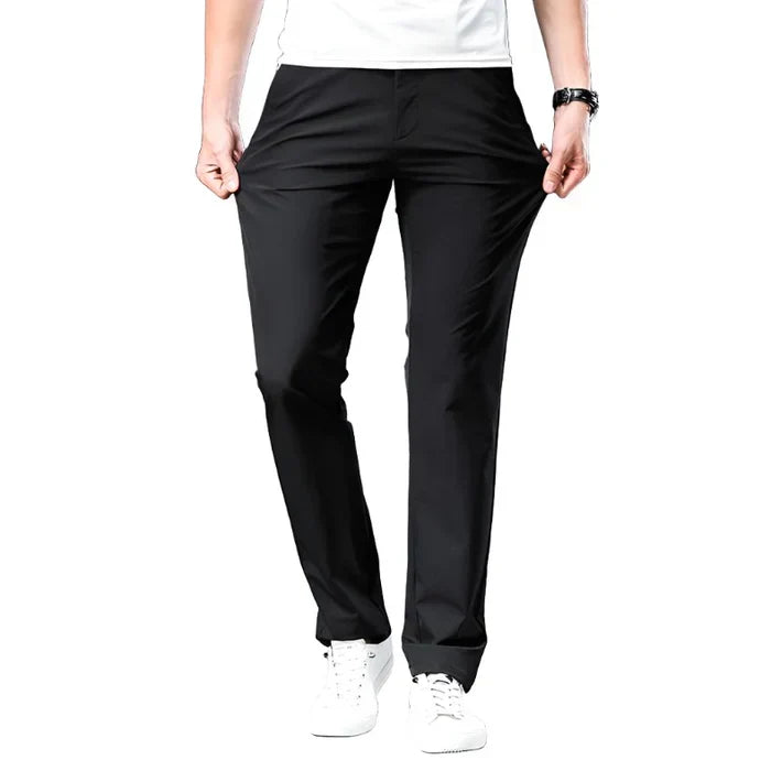Men's Straight Loose-Fit Cotton Chino Pants with Zip Closure