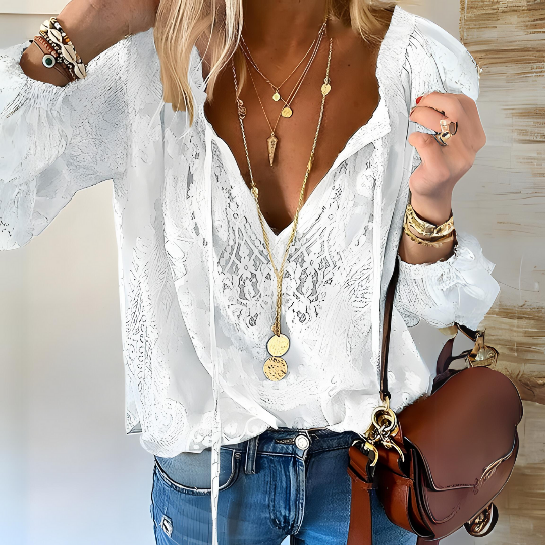 Women's Crocheted Openwork Boho Blouse with Loose Fit
