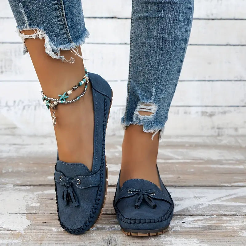 Women's Cushioned Loafers with Bow Detail and Non-Slip Sole