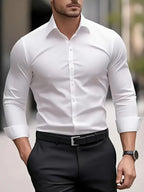 Men's Breathable Slim-Fit Long-Sleeve Shirt with Structured Collar