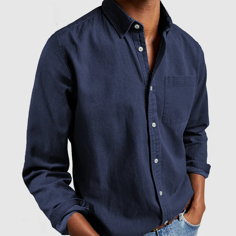 Men's Tailored-Fit Cotton Shirt with Notched Collar and Button Placket