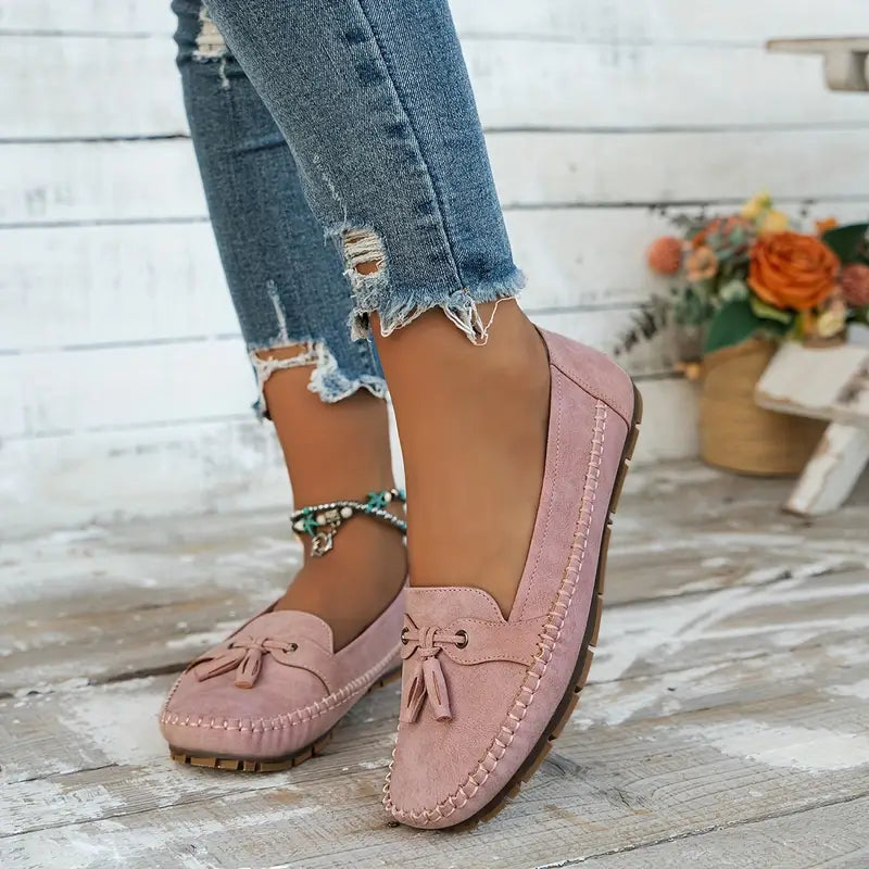 Women's Cushioned Loafers with Bow Detail and Non-Slip Sole