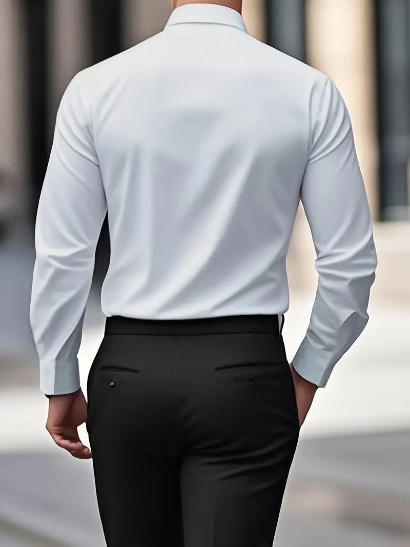 Men's Breathable Slim-Fit Long-Sleeve Shirt with Structured Collar