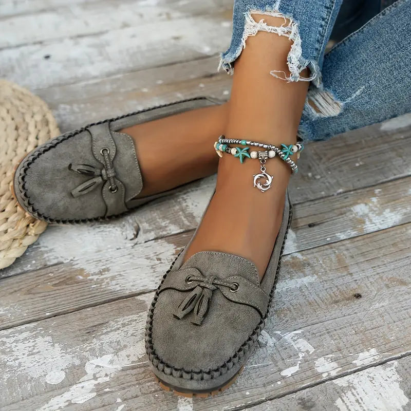 Women's Cushioned Loafers with Bow Detail and Non-Slip Sole