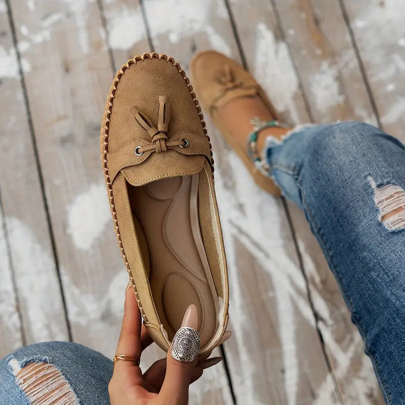 Women's Cushioned Loafers with Bow Detail and Non-Slip Sole