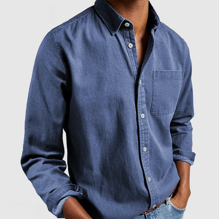 Men's Tailored-Fit Cotton Shirt with Notched Collar and Button Placket