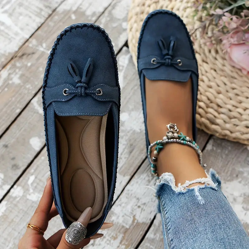 Women's Cushioned Loafers with Bow Detail and Non-Slip Sole