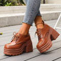 Women's Chunky Lace-Up Platform Shoes with Rubber Sole