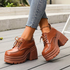 Women's Chunky Lace-Up Platform Shoes with Rubber Sole