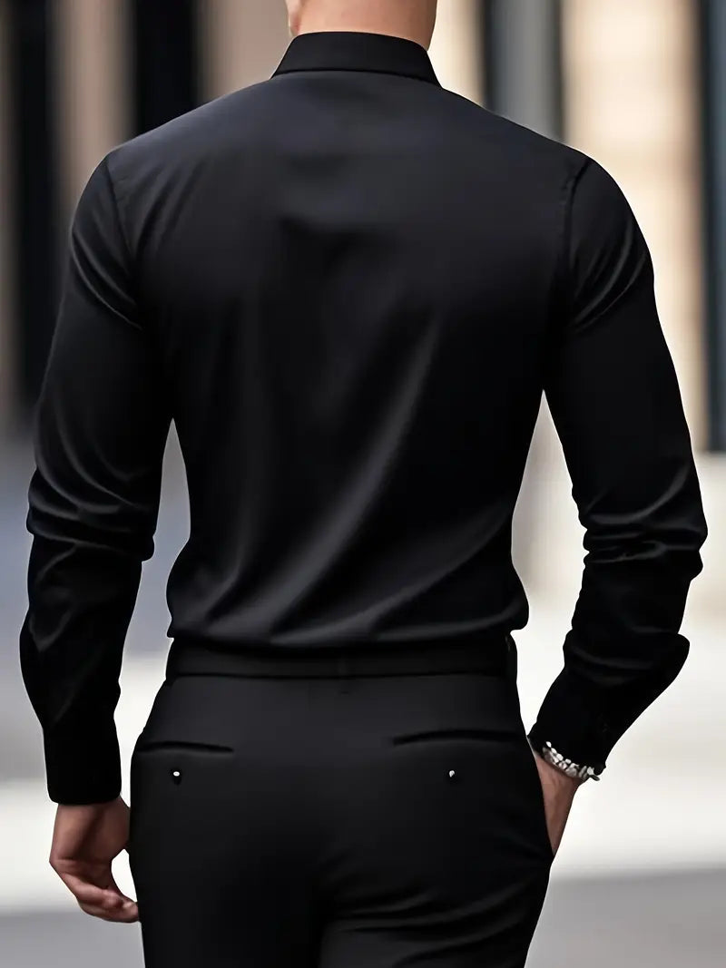 Men's Breathable Slim-Fit Long-Sleeve Shirt with Structured Collar