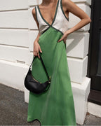 Women's V-Neck Colourblock Midi Dress with Contrast Panels