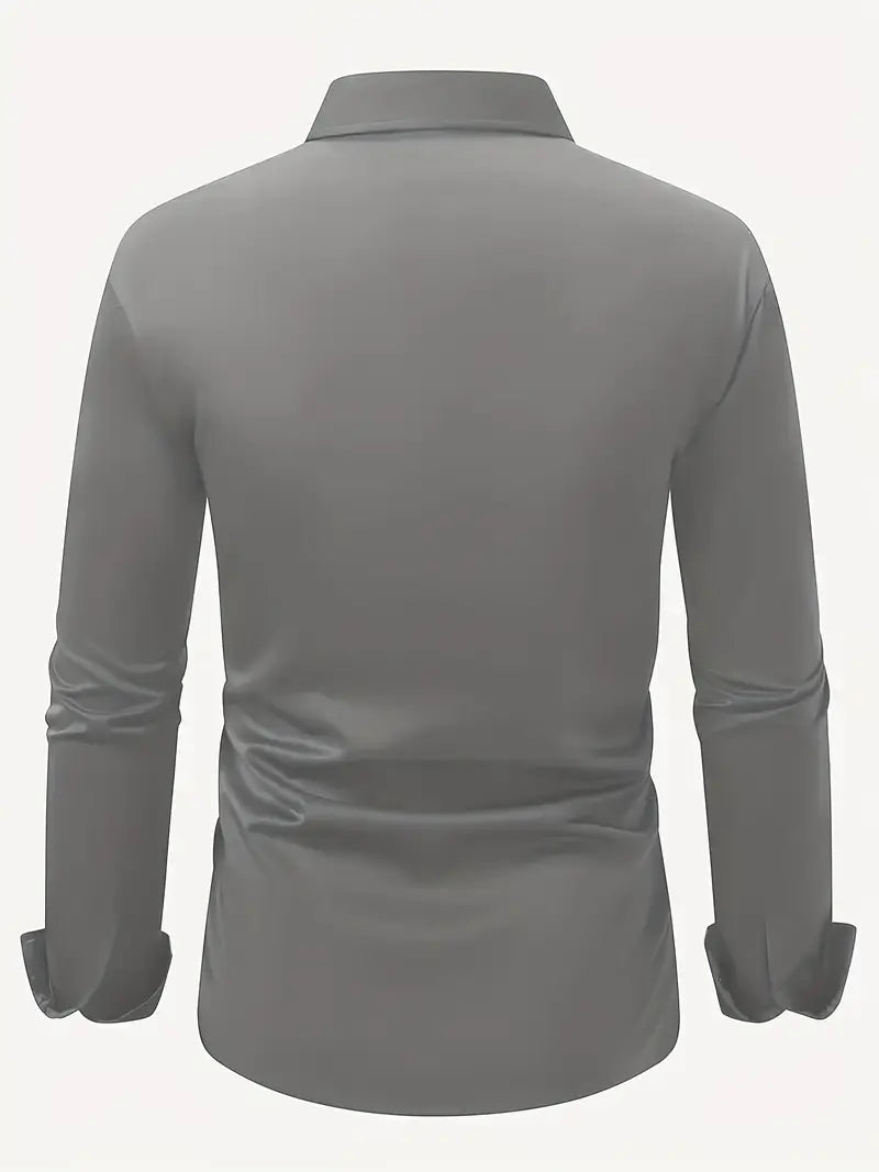 Men's Breathable Slim-Fit Long-Sleeve Shirt with Structured Collar