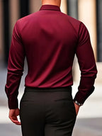 Men's Breathable Slim-Fit Long-Sleeve Shirt with Structured Collar