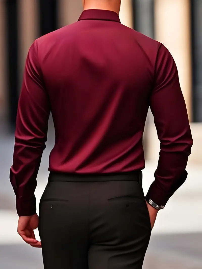 Men's Breathable Slim-Fit Long-Sleeve Shirt with Structured Collar