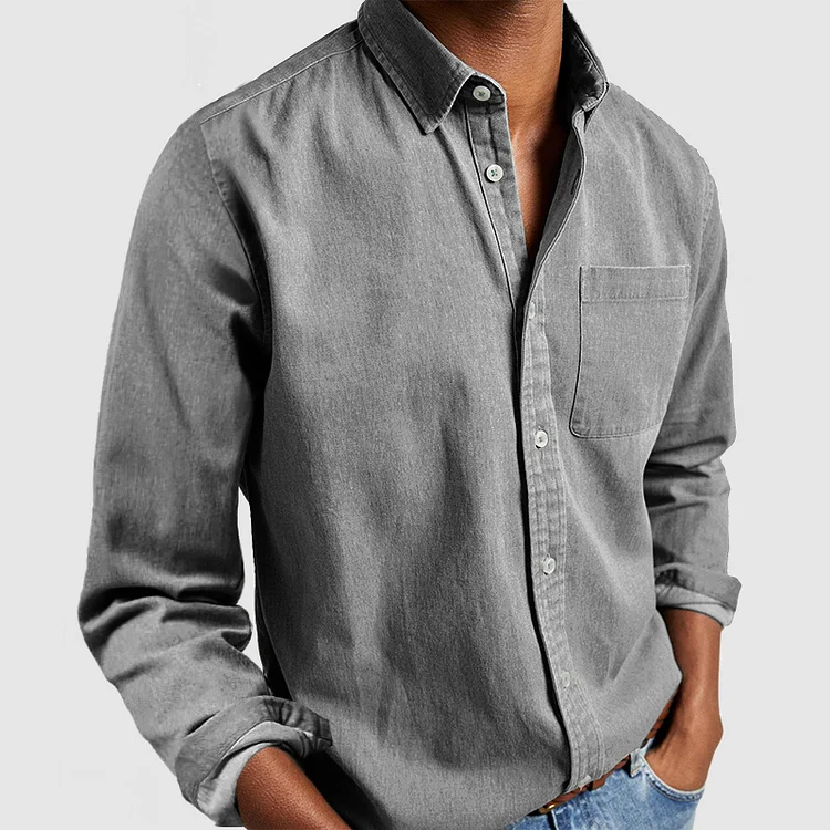 Men's Tailored-Fit Cotton Shirt with Notched Collar and Button Placket