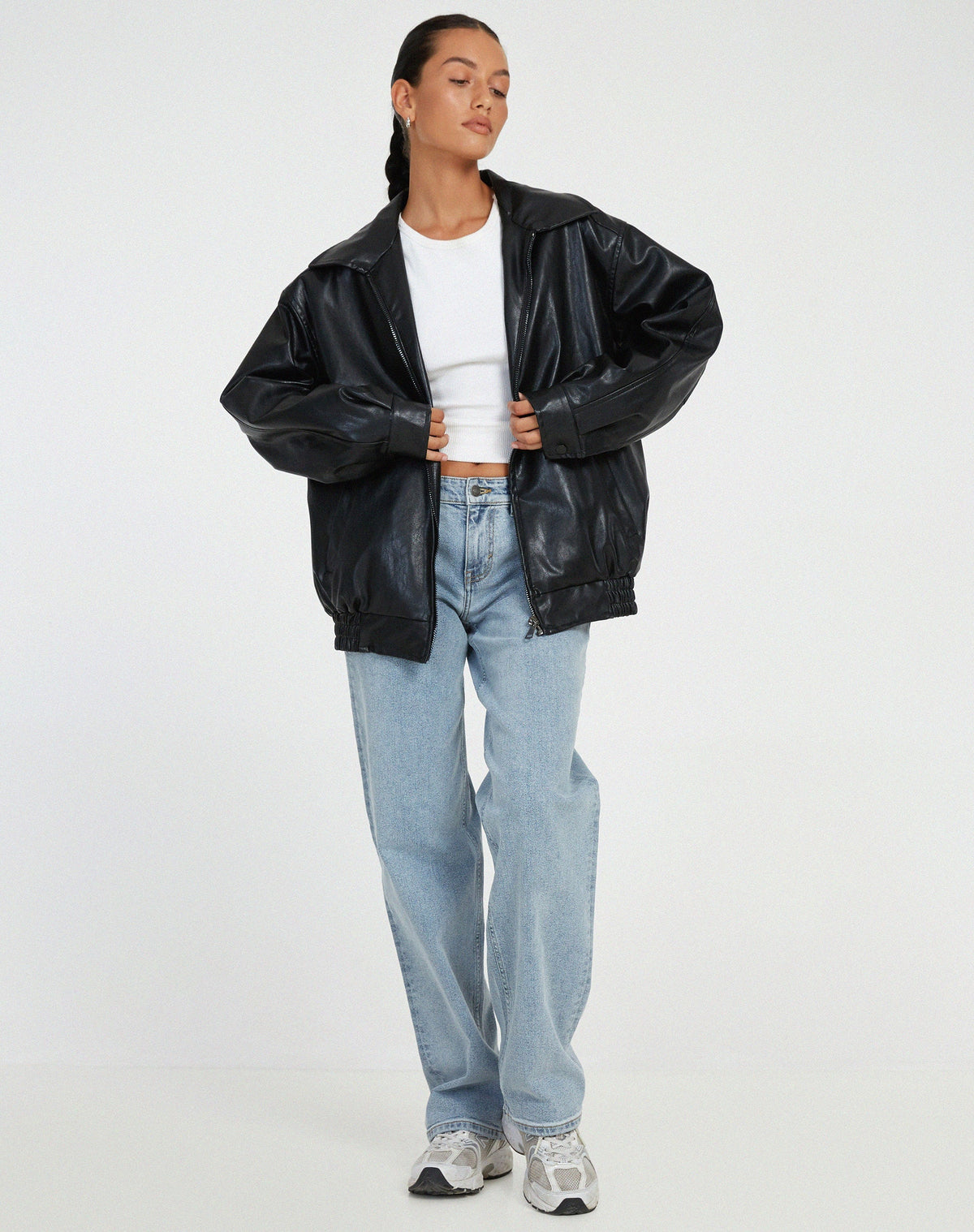 Women's Relaxed-Fit PU Leather Jacket for Casual Wear