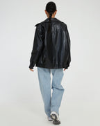 Women's Relaxed-Fit PU Leather Jacket for Casual Wear