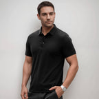 Men's Breathable Moisture-Wicking Polo Shirt with Button Placket