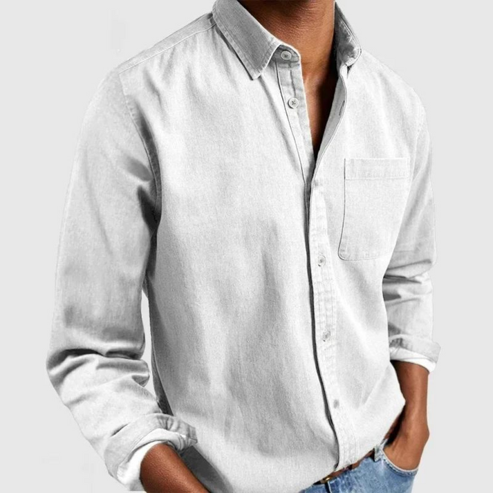 Men's Tailored-Fit Cotton Shirt with Notched Collar and Button Placket