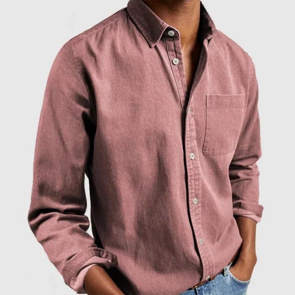 Men's Tailored-Fit Cotton Shirt with Notched Collar and Button Placket