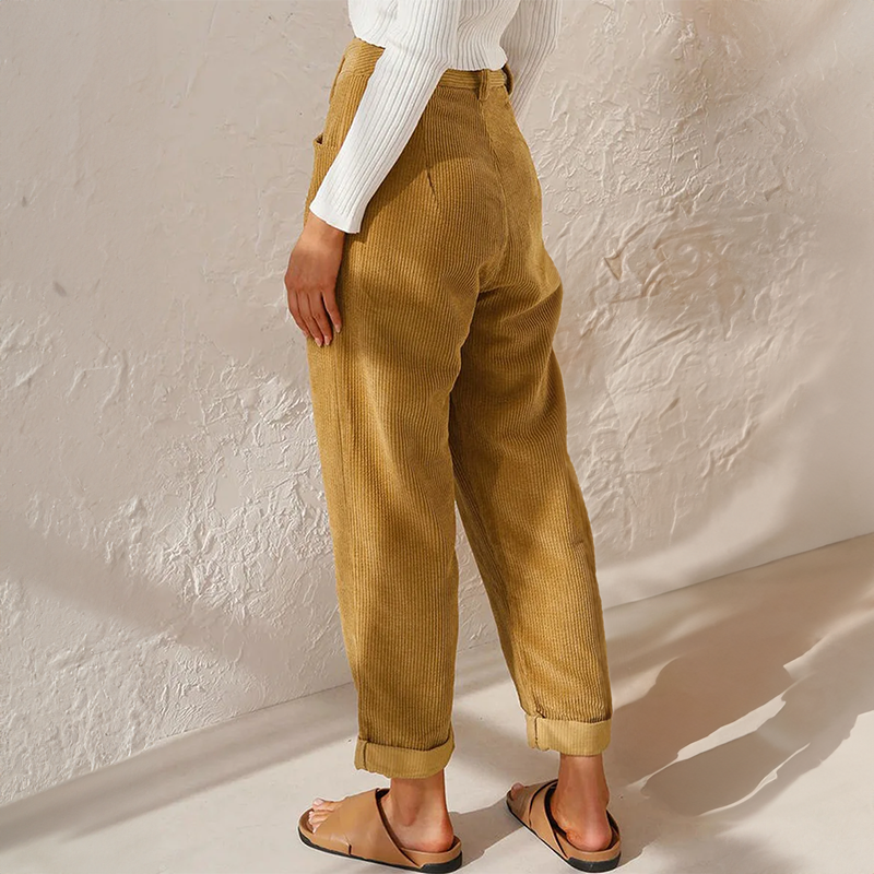 Women's High-Waist Corduroy Pants with Vintage-Inspired Fit