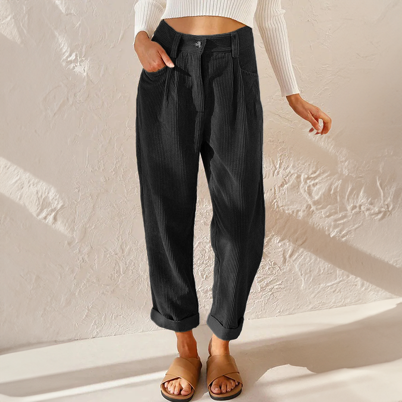 Women's High-Waist Corduroy Pants with Vintage-Inspired Fit
