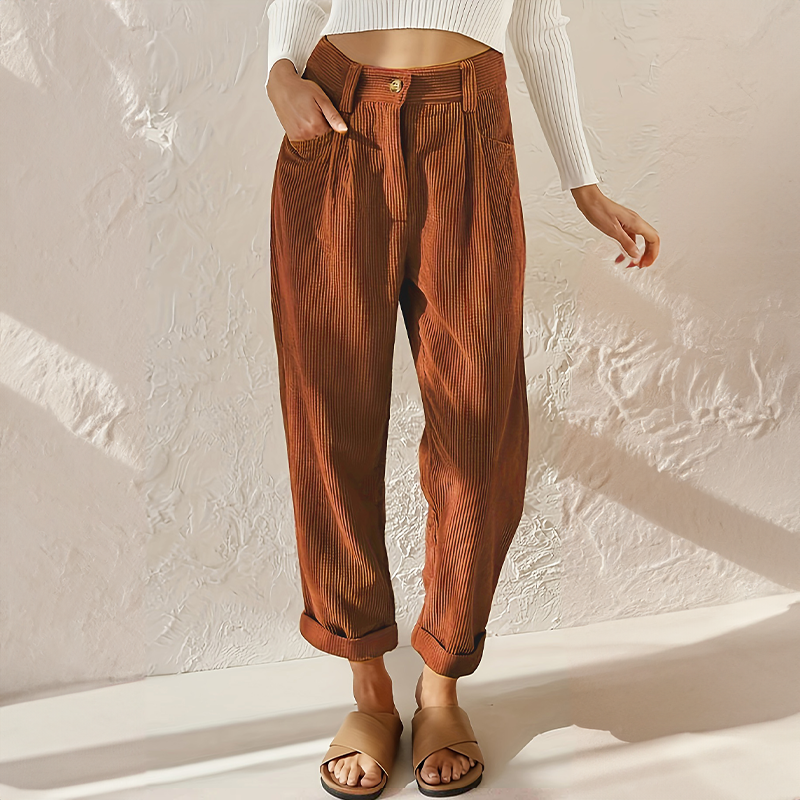 Women's High-Waist Corduroy Pants with Vintage-Inspired Fit