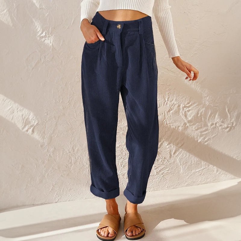 Women's High-Waist Corduroy Pants with Vintage-Inspired Fit