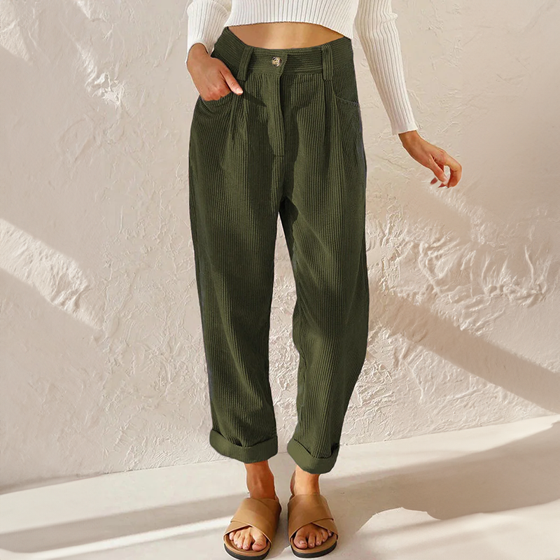 Women's High-Waist Corduroy Pants with Vintage-Inspired Fit